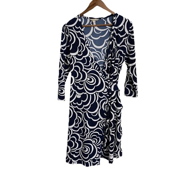 Banana Republic Womens Blue Abstract Floral Stretch Long Sleeve Wrap Dress Small - Picture 1 of 7